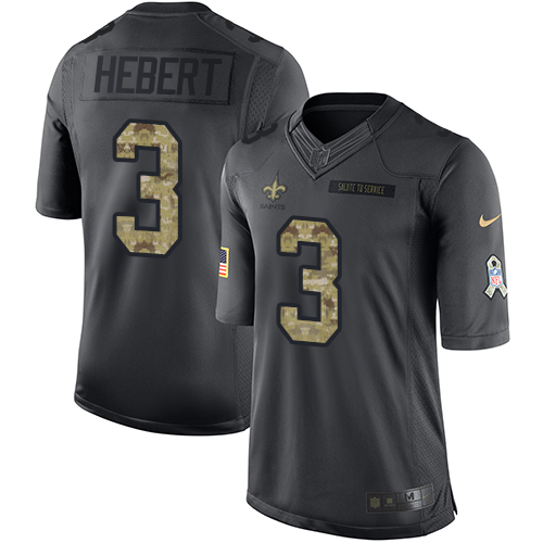 Youth Limited Bobby Hebert Nike Jersey Black - #3 2016 Salute to Service NFL New Orleans Saints